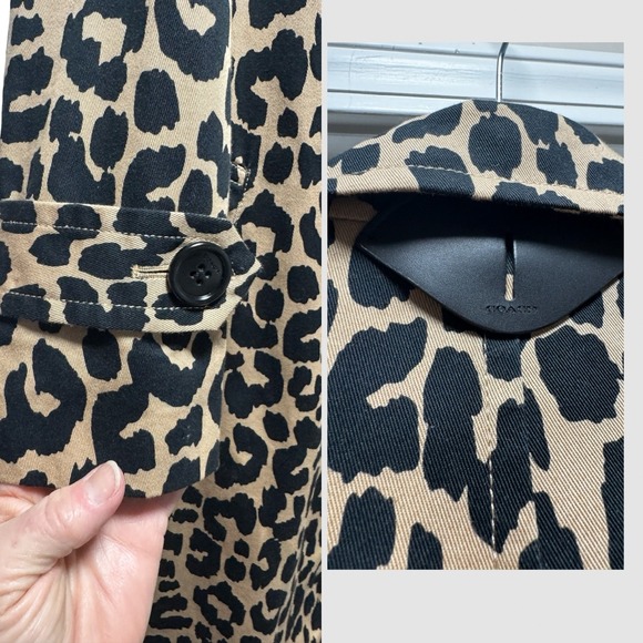 Coach Leopard Print Trench Coat Women Large Tan Black CQ219 Long Belted - Picture 6 of 8